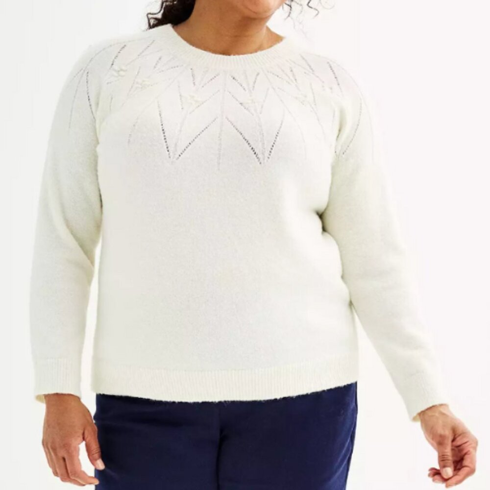 Croft & Barrow Pointelle Sweater Ivory Cream Plus Size 3X
